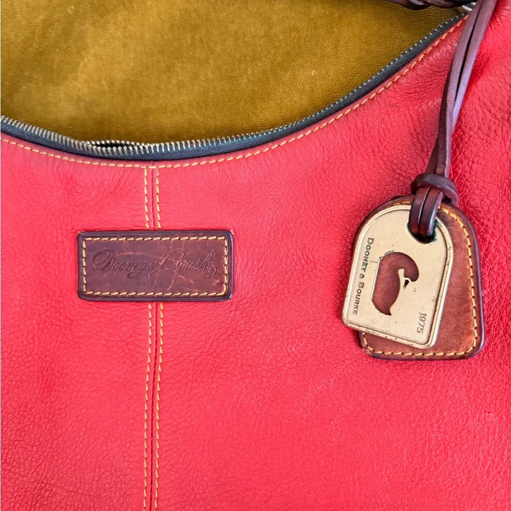 Dooney & Bourke Red Leather Shoulder Hobo with Brown Trim